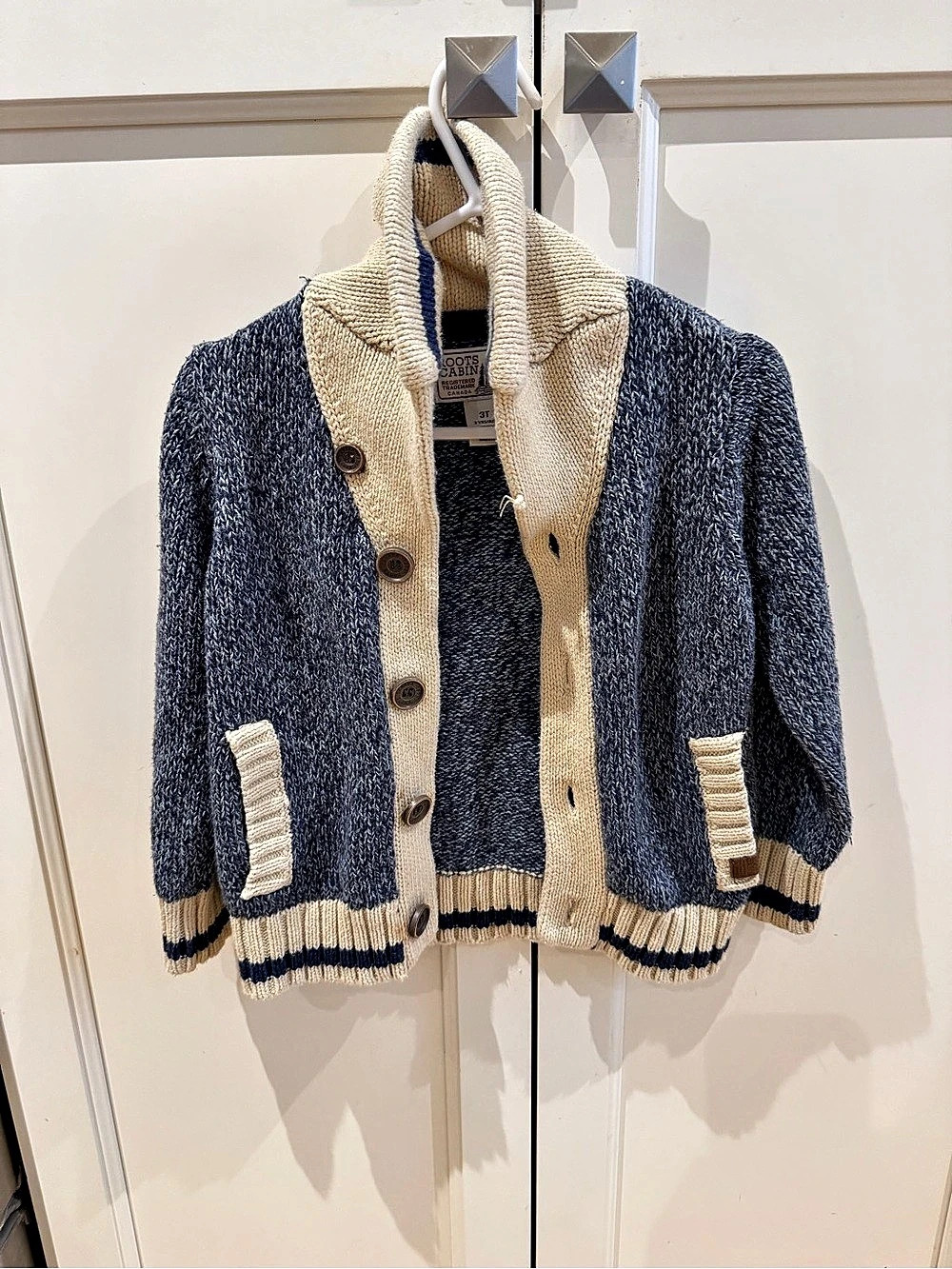 Roots 3t Cabin Cardigan Blue & Cream Cardigan